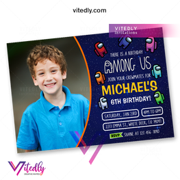 Among us Invitation with Photo, Among Us Party Videogame, Birthday Invitation, Among Us Invitation
