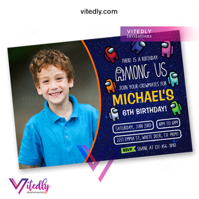 Among us Invitation with Photo, Among Us Party Videogame, Birthday Invitation, Among Us Invitation