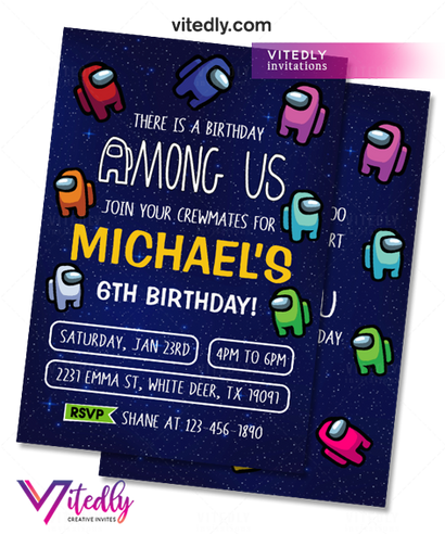 Among Us Invitation Among Us Party Invitation, Birthday Invitation, Among Us Birthday Invitation, Video Game Invitation