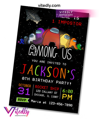 Among Us Birthday Invitation Among Us Party Videogame, Birthday Invitation, Among Us Invitation