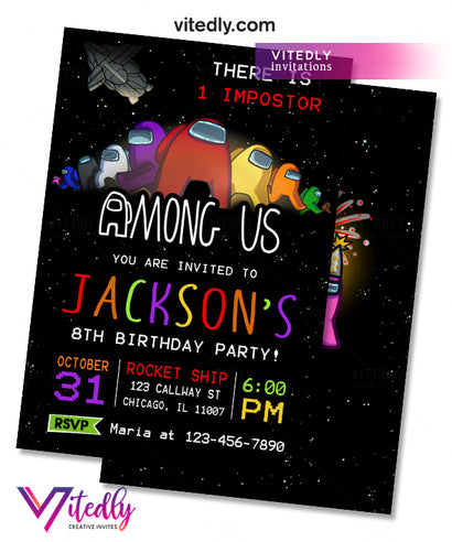 Among Us Birthday Invitation Among Us Party Videogame, Birthday Invitation, Among Us Invitation