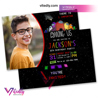 Among Us Invitation, Among Us Birthday Invitation with Photo, Among Us Birthday