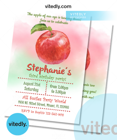 Apple Birthday Invitation | Apple Invitation