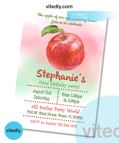 Apple Birthday Invitation | Apple Invitation