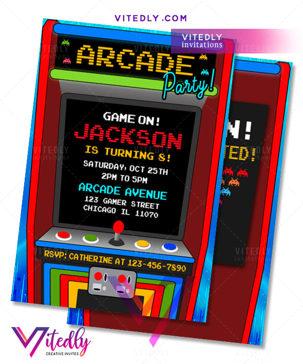 Arcade Invitation, Arcade Birthday Party Invitations, Arcade Birthday Invitations