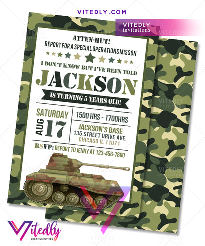 Military Invitation, Army Birthday Invitation, Military Party Invitation