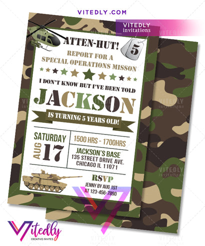 Army Invitation, Army Birthday Invitation, Military Invitation