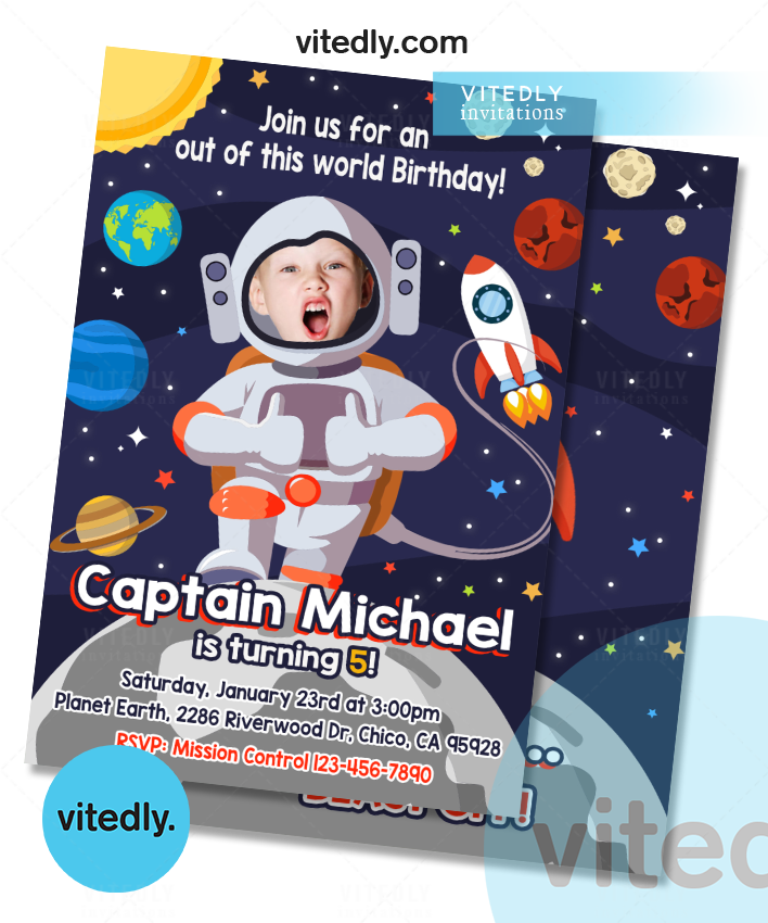 Astronaut Theme Birthday Invitation, Astronaut Invitation with Face