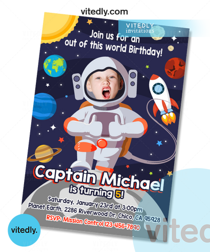 Astronaut Theme Birthday Invitation, Astronaut Invitation with Face