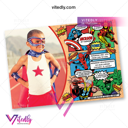 Avengers Comics Invitation, Avengers Birthday Invitation, Avengers Invitation with Photo