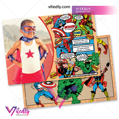 Avengers Comics Invitation, Avengers Birthday Invitation, Avengers Invitation with Photo