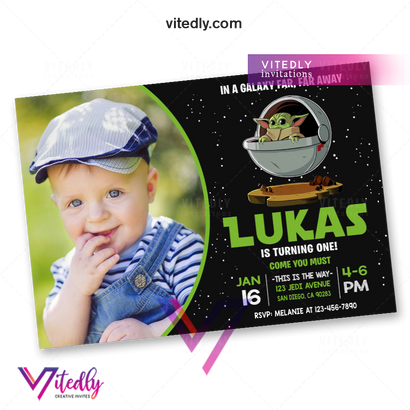 Baby Yoda Birthday Invitation, Mandalorian Invitation