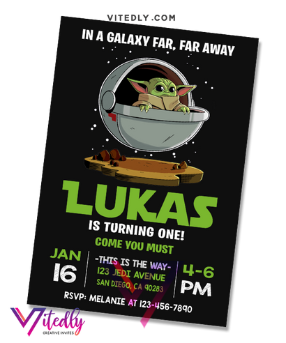 Baby Yoda Birthday Invitation