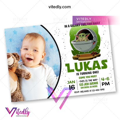 Baby Yoda Invitation with Photo, Baby Yoda Birthday Invitation