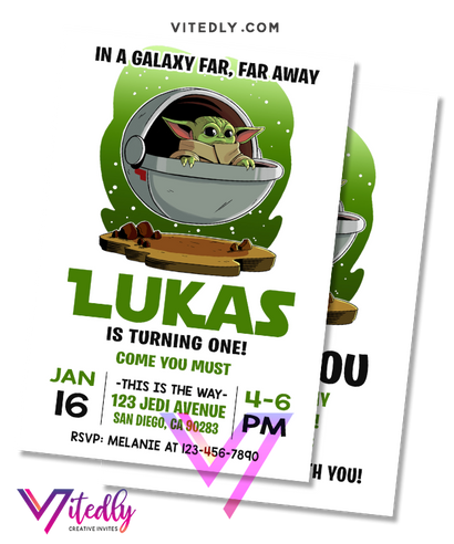 Baby Yoda Birthday Invitation