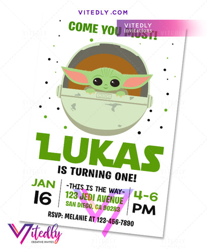 Baby Yoda Birthday Invitation Mandalorian