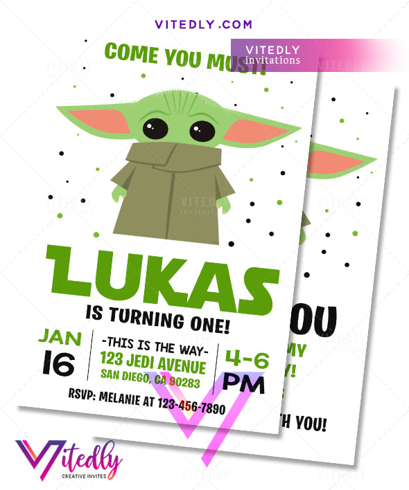 Baby Yoda Birthday Invitation Mandalorian
