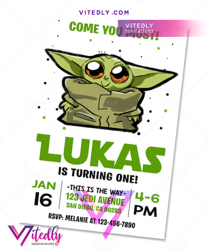 BABY YODA STAR WARS DIGITAL PRINTABLE BIRTHDAY PARTY INVITATION