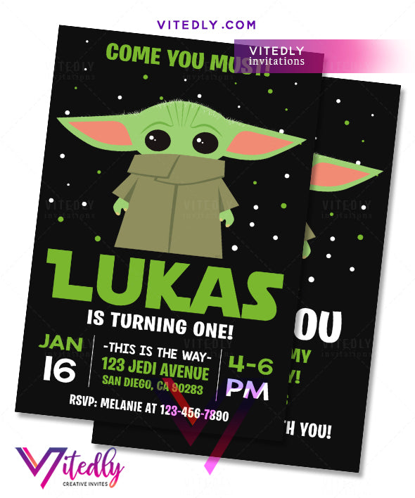 Baby Yoda Birthday Invitation Mandalorian