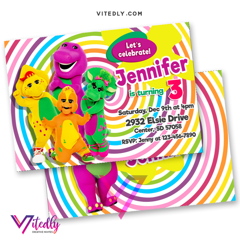 Barney Invitation with FREE Thank you card! – Vitedly