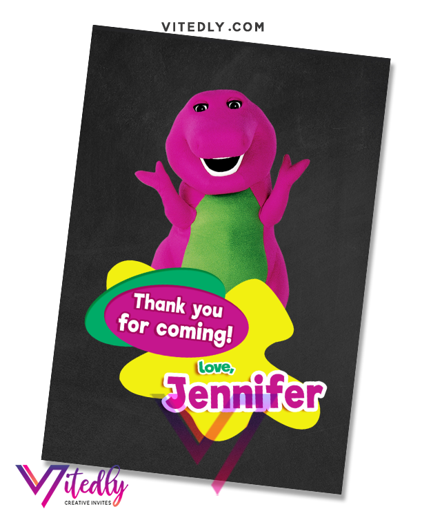 Barney Birthday Invitation with FREE Thank you card – Vitedly barney-birthday-invitation-with-free-thank-you-card-vitedly