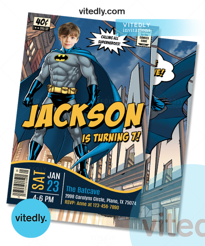 Batman Invitation with Custom Face, Batman Birthday Invitation, Batman Invitation