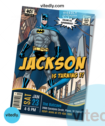 Batman Birthday Invitation, Batman Invitation