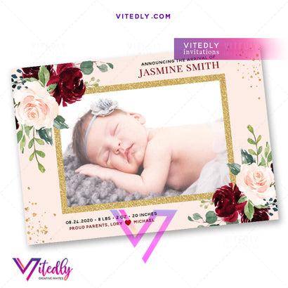 Autumn Floral Baby Birth Announcement