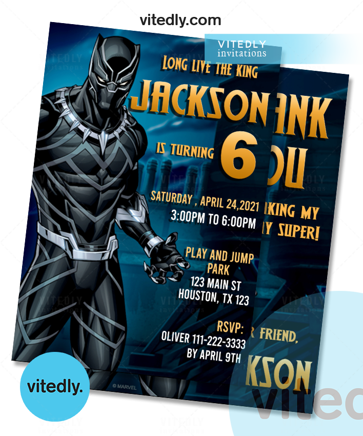 Black Panther Invitation, Black Panther Birthday Party, Superhero Invitation with FREE Thank You Card