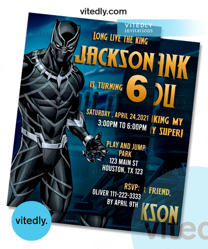 Black Panther Invitation, Black Panther Birthday Party, Superhero Invitation with FREE Thank You Card