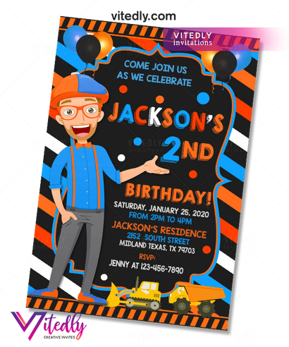 Blippi Invitation, Blippi Birthday Invitation