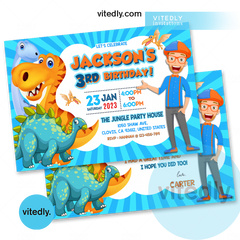 Blippi Dinosaur  Invitation with FREE Thank you card