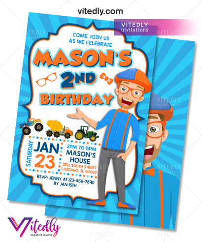 Blippi Birthday Invitation with FREE Thank you card