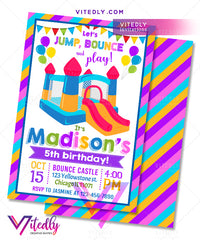 Bounce Castle Invitation for girls, Bounce Party Invitation, Bounce Castle Inflatable Party, Birthday Invite for girls