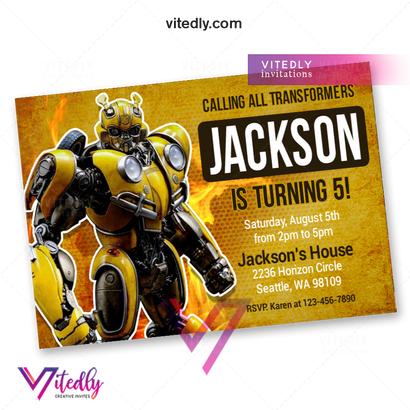 BumbleBee Birthday Invitation, Transformers Invitation