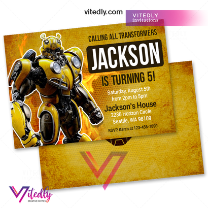 BumbleBee Birthday Invitation, Transformers Invitation
