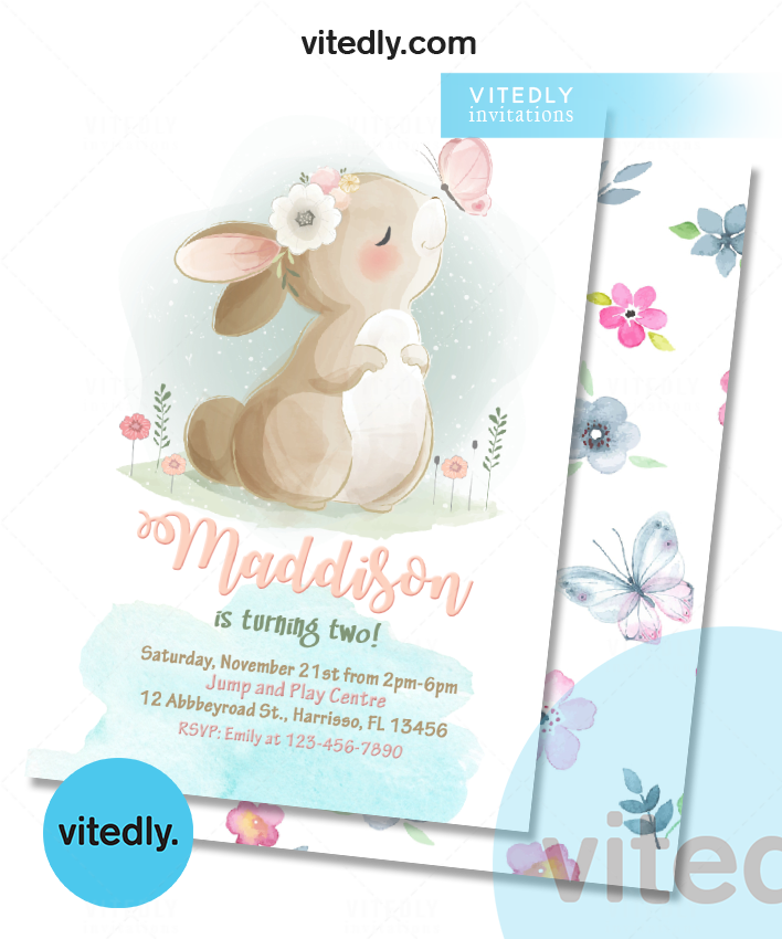 Invitation White Rabbit Bunny Birthday Invitations