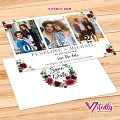 Burgundy Floral Save the Date Photo Invitation