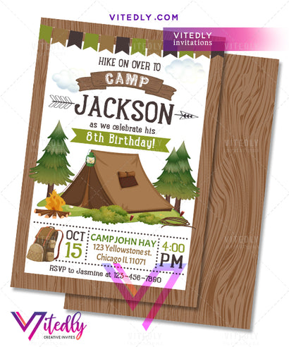 Camping Invitation, Camping Birthday Invitation, Hiking Invitation