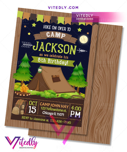 Camping Invitation, Camping Birthday Invitation, Hiking Invitation