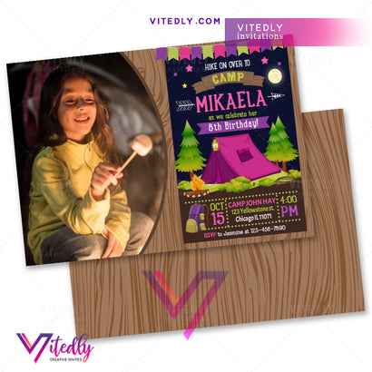 Camping Birthday Invitation for girls, Camping Invitation for girls