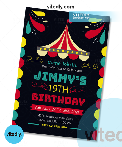 Circus Invitations, Carnival Birthday Invitations, Carnival Party, Circus Party Invitations