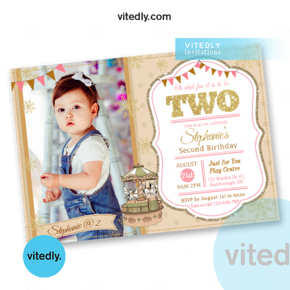Carousel Invitation with Photo, Carnival Birthday Party Invitations, Circus Party Invitation