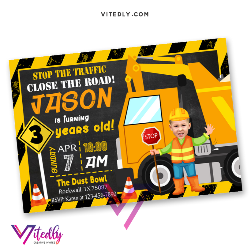 Dump Truck Birthday Invitation, Construction Invitation – Vitedly