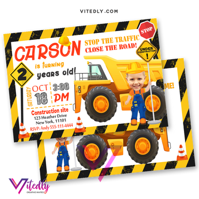 Dump Truck Invitation, Construction Invitation