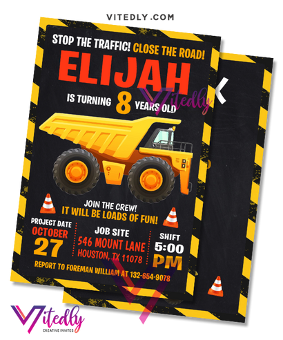 Construction Birthday Invitations