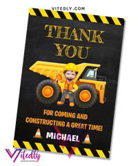 Construction Birthday Invitation with Custom Face and FREE Thank You Card