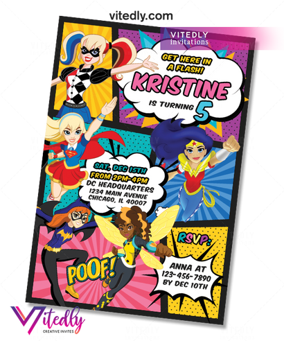 DC Superhero Girl Birthday Invitation, DC Superhero Girl Invitation