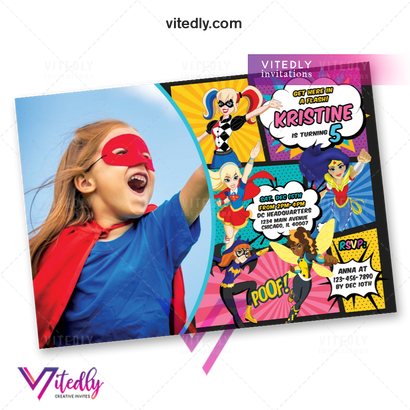 DC Superhero Girl Birthday Invitation,  DC Superhero Girl Invitation