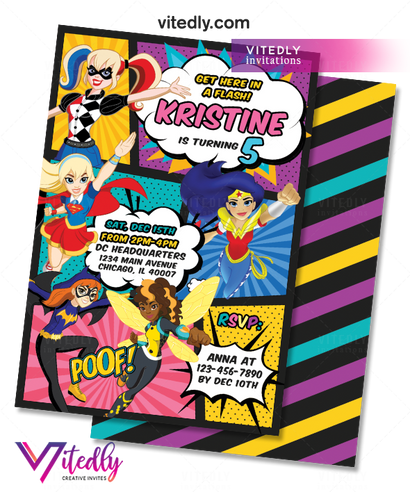 DC Superhero Girl Birthday Invitation, DC Superhero Girl Invitation